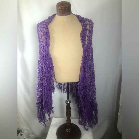 Knitted Purple Prayer Shawl. NEW - Picture 1 of 3